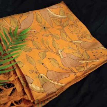 Peach bird kantha