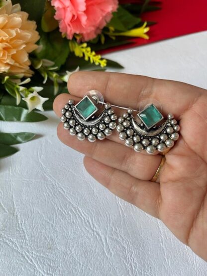 Teal mini chaand studs - Image 2