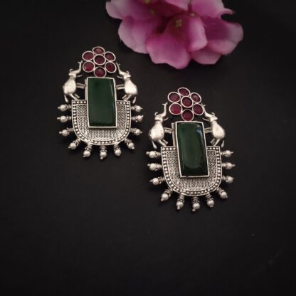Rectangle ornate green danglers