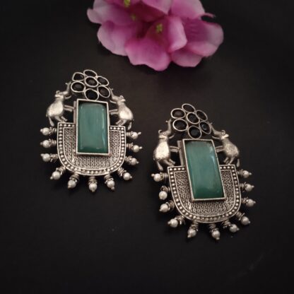 Rectangle ornate teal danglers