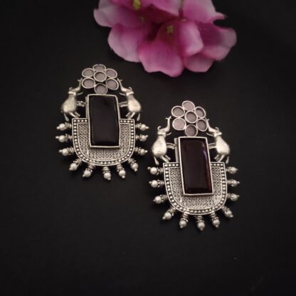Rectangle ornate maroon danglers