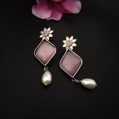 Pink floral studs