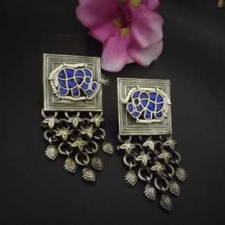 Navy square jaali studs