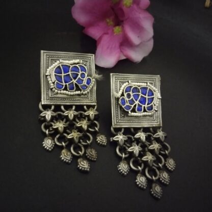 Navy square jaali studs