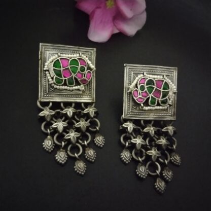 Multi colour square jaali studs