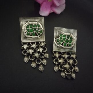 Green square jaali studs