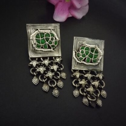 Green square jaali studs