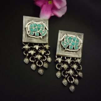 Firozi square jaali studs