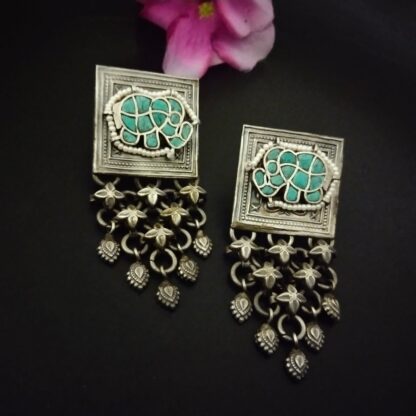 Firozi square jaali studs