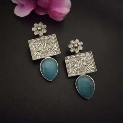 Firozi floral drop studs