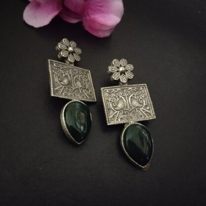 Green drop floral stud