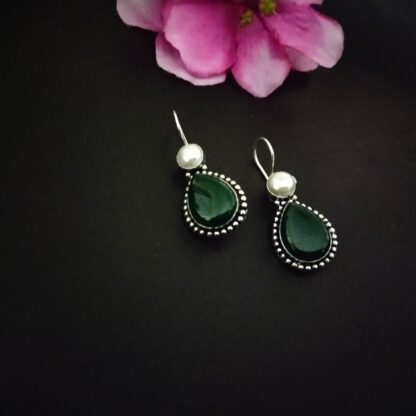 Green pearl drop danglers