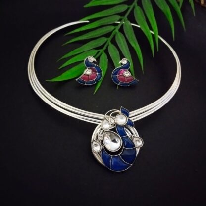 Navy ruby  fusion  choker set -2