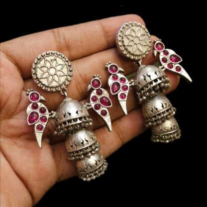 Triple layered chidiya jhumkis - 5 - Image 2