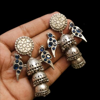 Triple layered chidiya jhumkis - 4 - Image 2