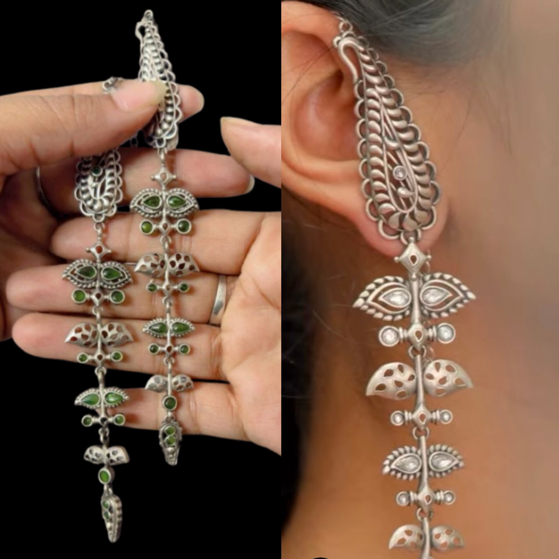 Ornate long kanauti earrings - 5