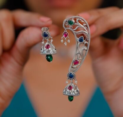 Asymetrical ornate ear cuff jhumki - Image 3