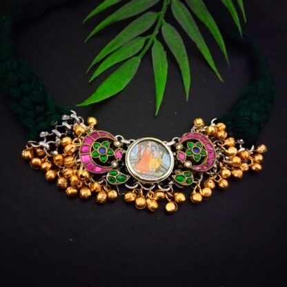 Braided ghungroo fusion - 2 Green/Radha Krishna