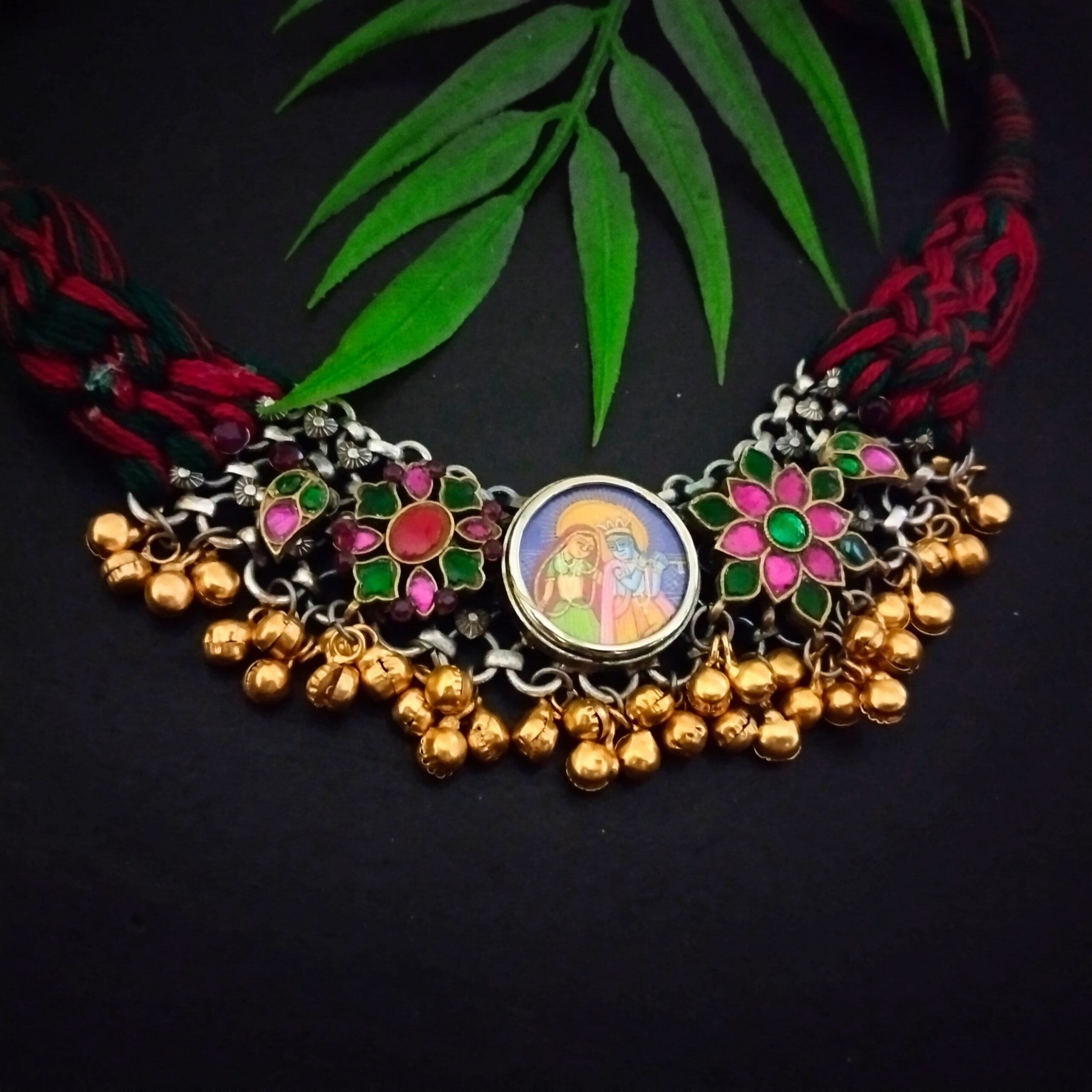 Braided ghungroo fusion - 10 multicolored/Radha Krishna