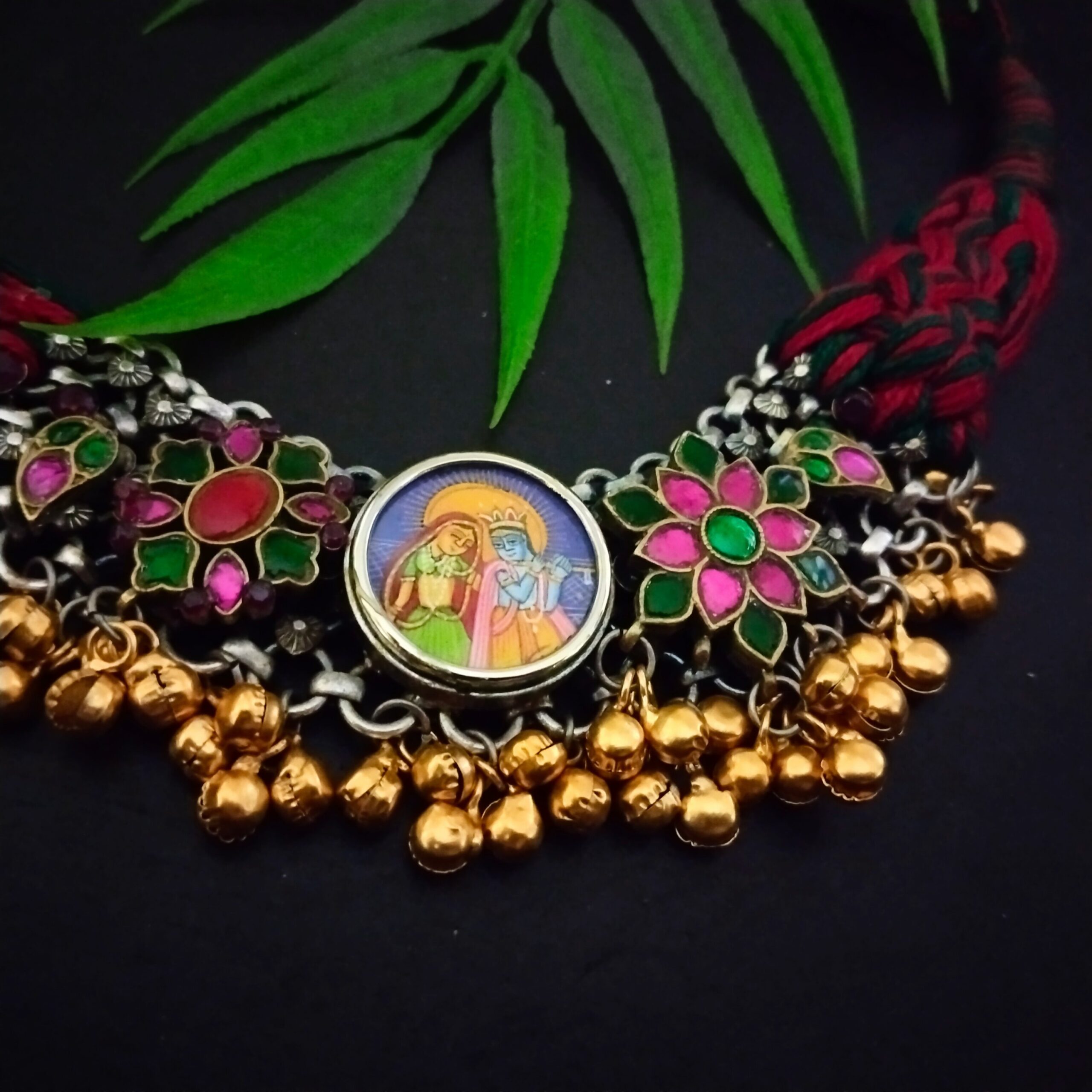 Braided ghungroo fusion - 10 multicolored/Radha Krishna - Image 2