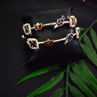 Kundan lotus chidiya bracelet - 5 /Ruby