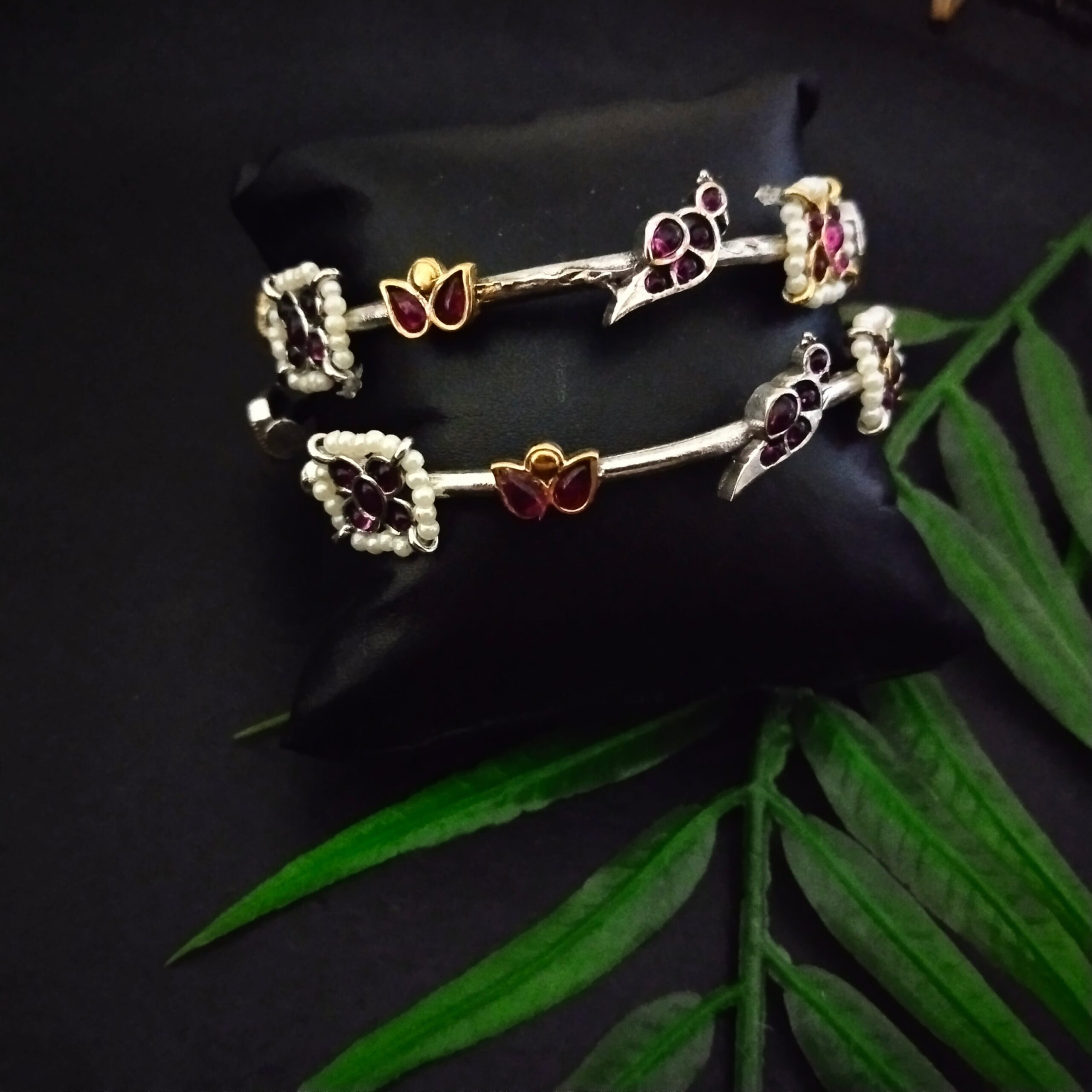Kundan lotus chidiya bracelet - 5 /Ruby