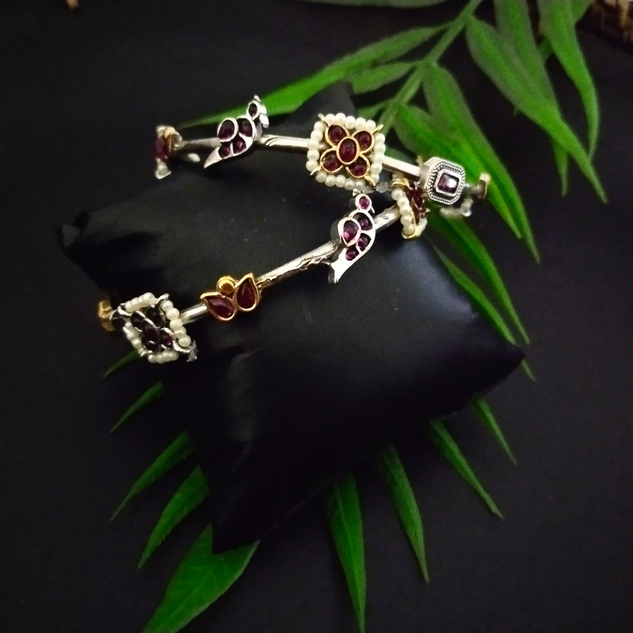 Kundan lotus chidiya bracelet - 5 /Ruby - Image 3