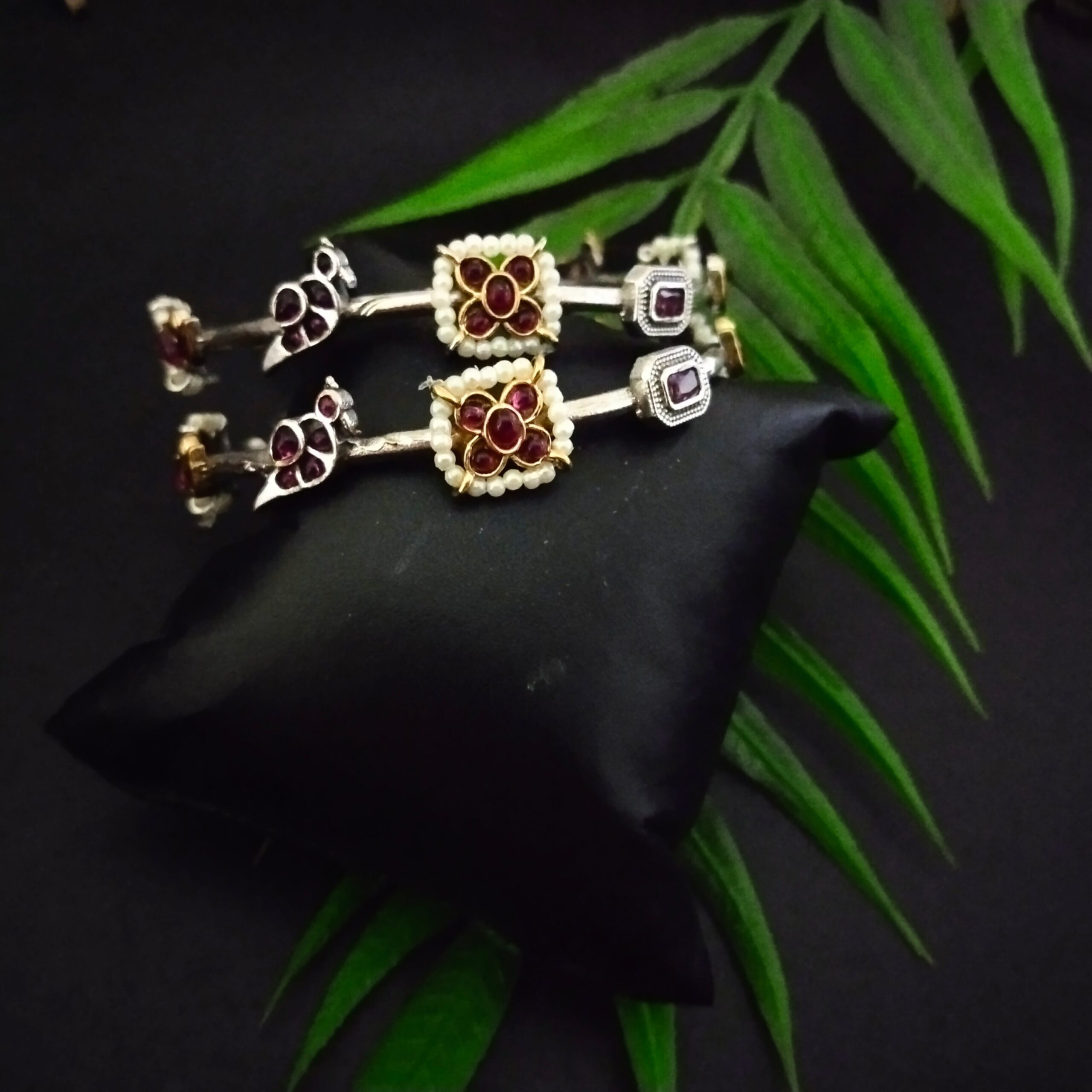 Kundan lotus chidiya bracelet - 5 /Ruby - Image 2