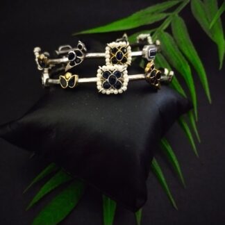 Kundan lotus chidiya bracelet - 2 / navy