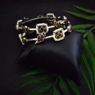 Kundan lotus chidiya bracelet - 6/ multi colour