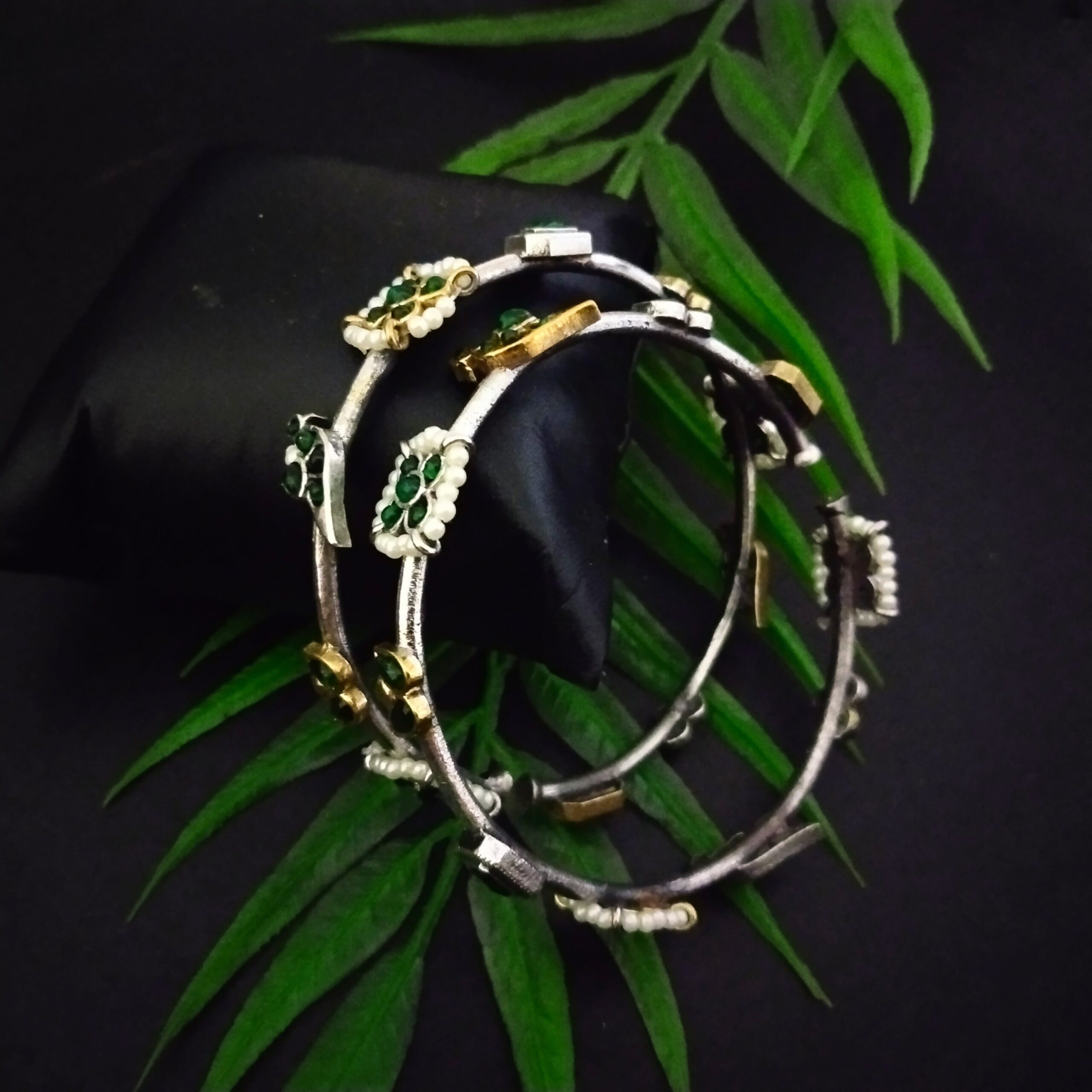 Kundan lotus chidiya bracelet - 3 / green - Image 2