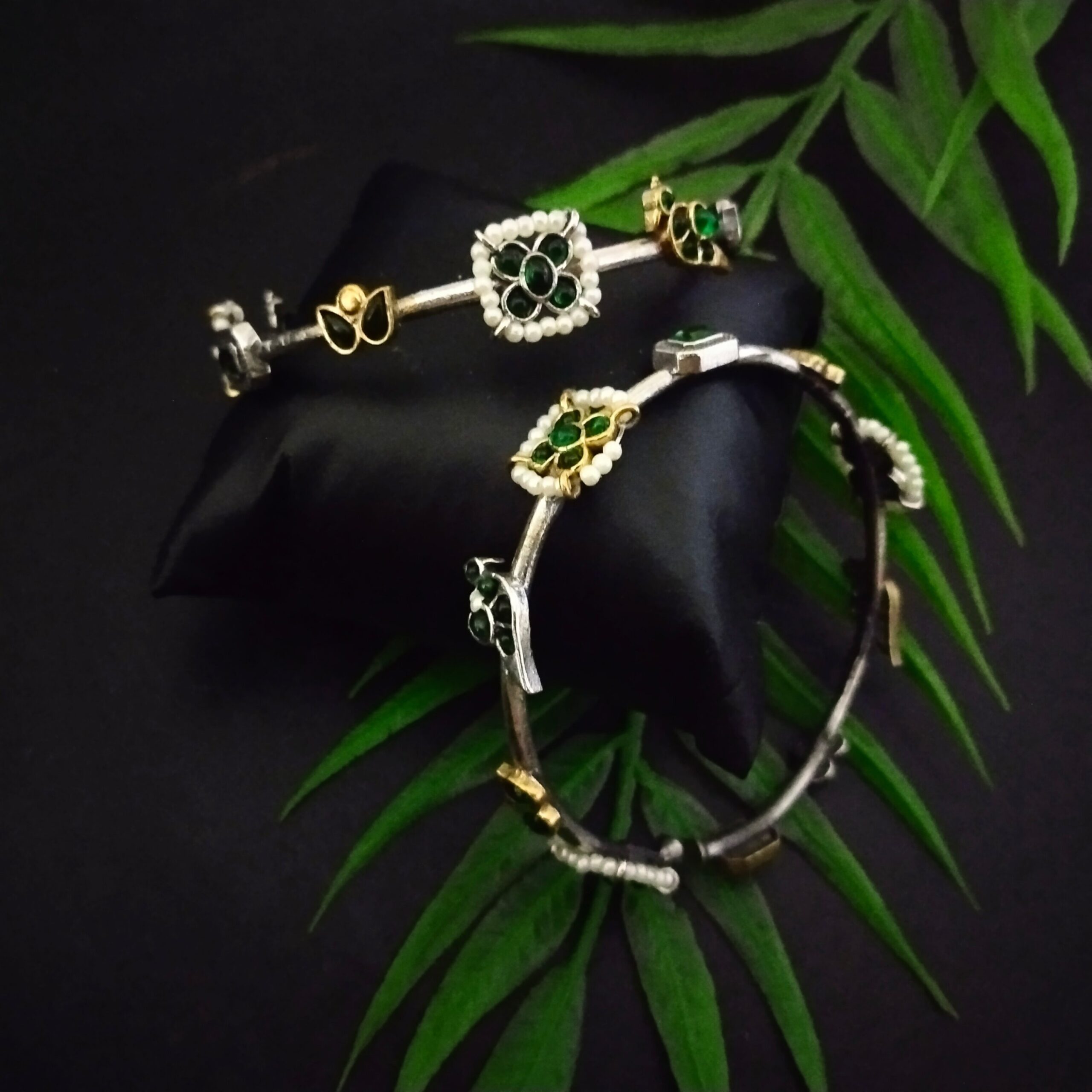 Kundan lotus chidiya bracelet - 3 / green - Image 3