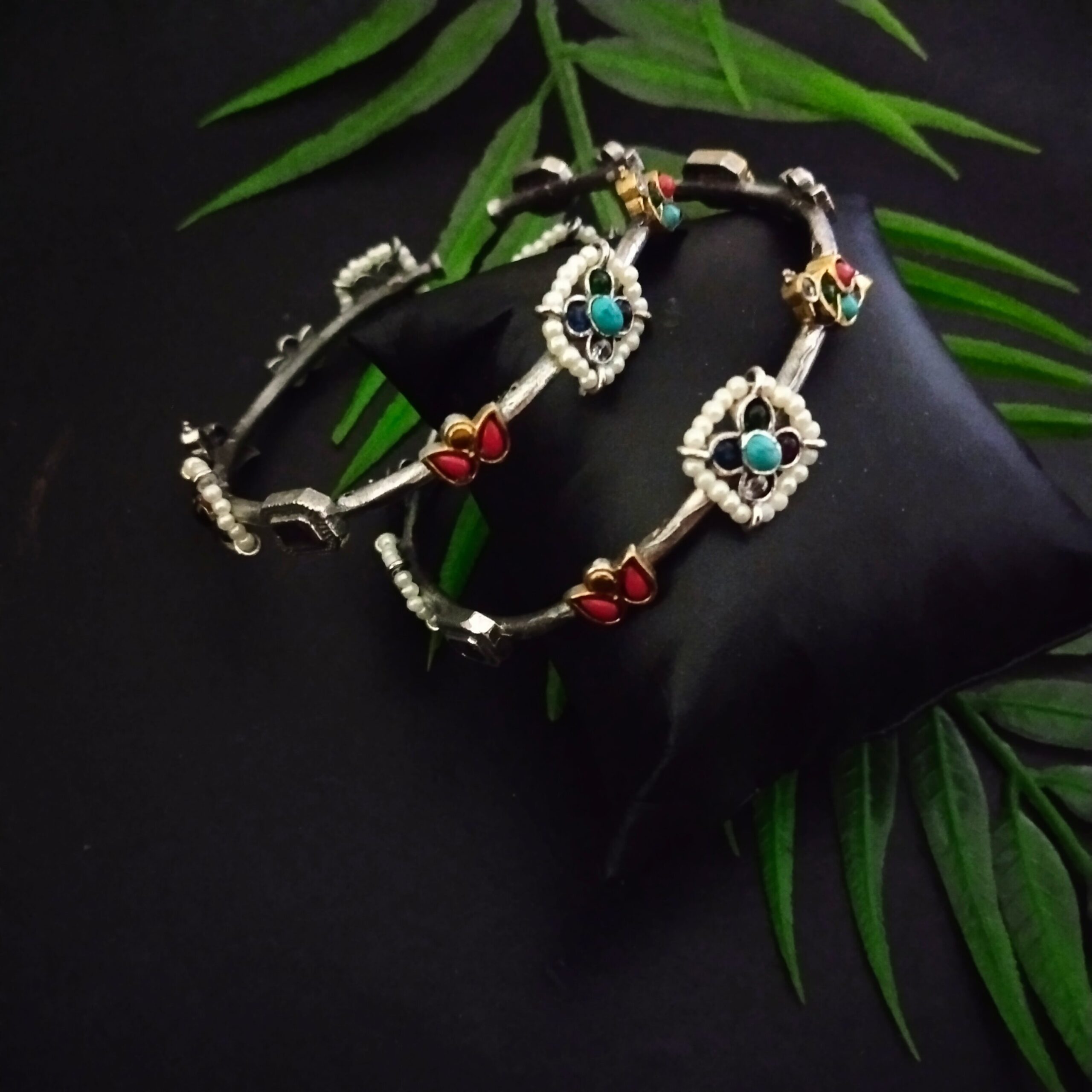 Kundan lotus chidiya bracelet - 1/firozi - Image 2