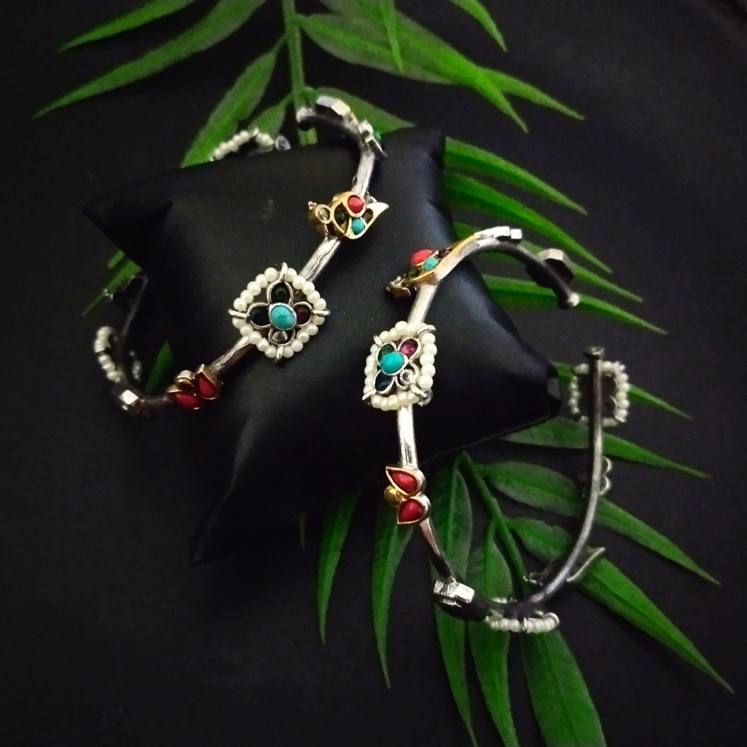 Kundan lotus chidiya bracelet - 1/firozi - Image 3