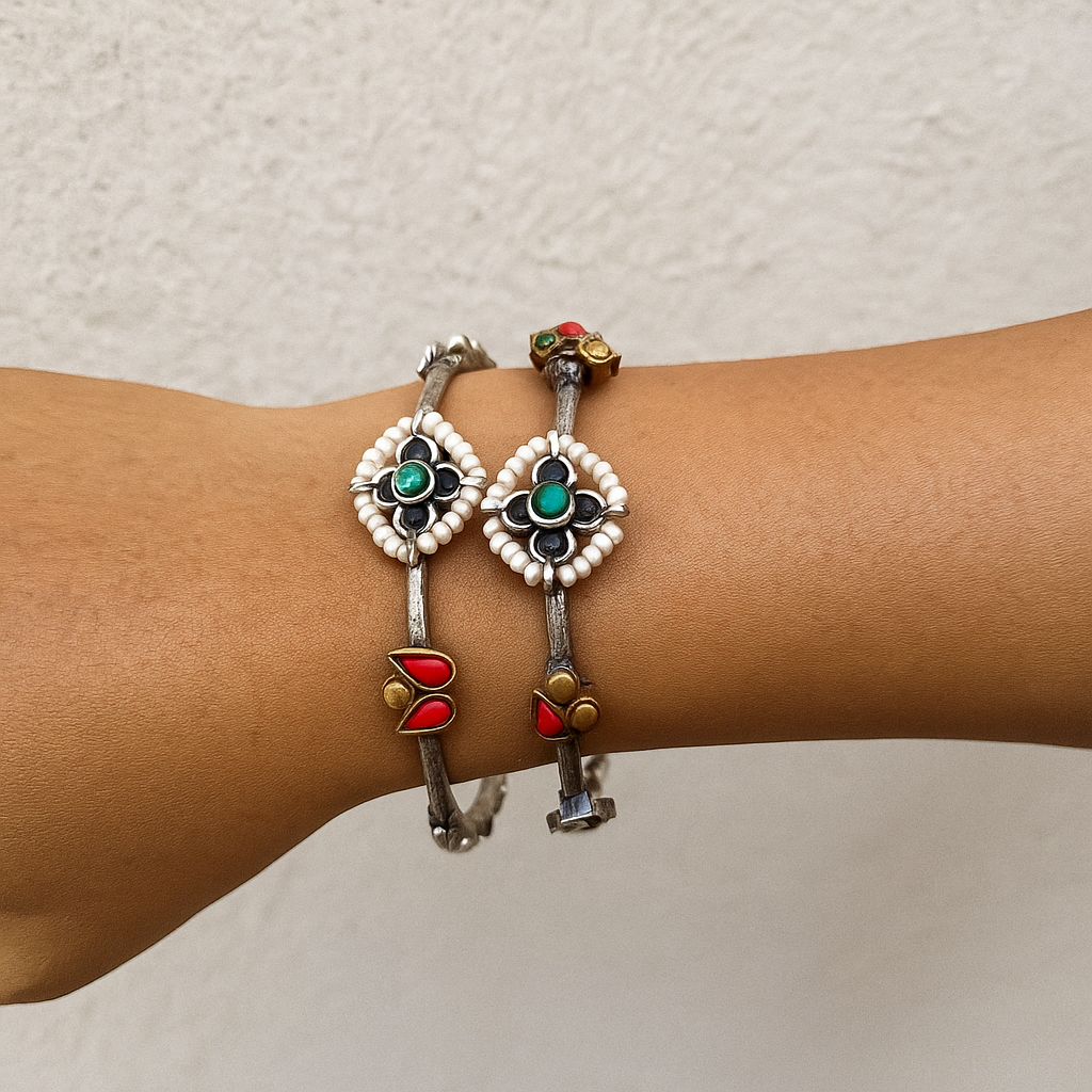 Kundan lotus chidiya bracelet - 5 /Ruby - Image 4