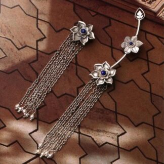 Asymmetrical floral chandelier earrings cuff