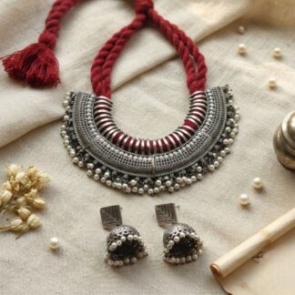 Half moon silver set  - red